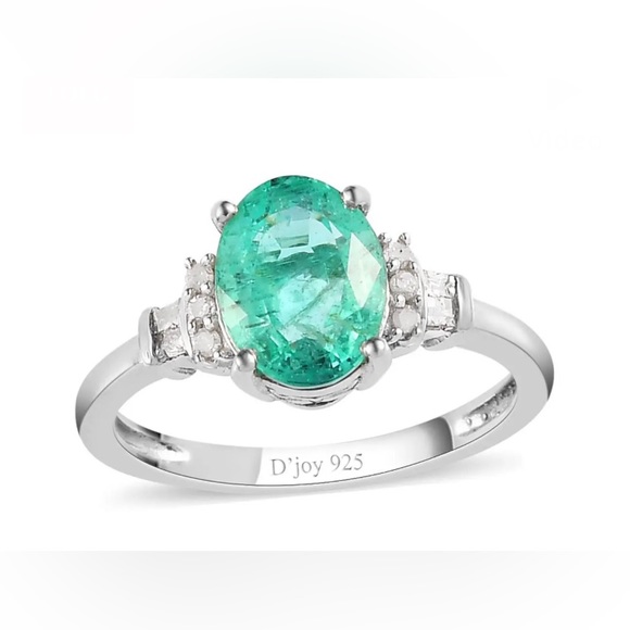 ShopLC Jewelry - Ethiopian Emerald & Diamond, Platinum over Sterling Silver Ring Size 8